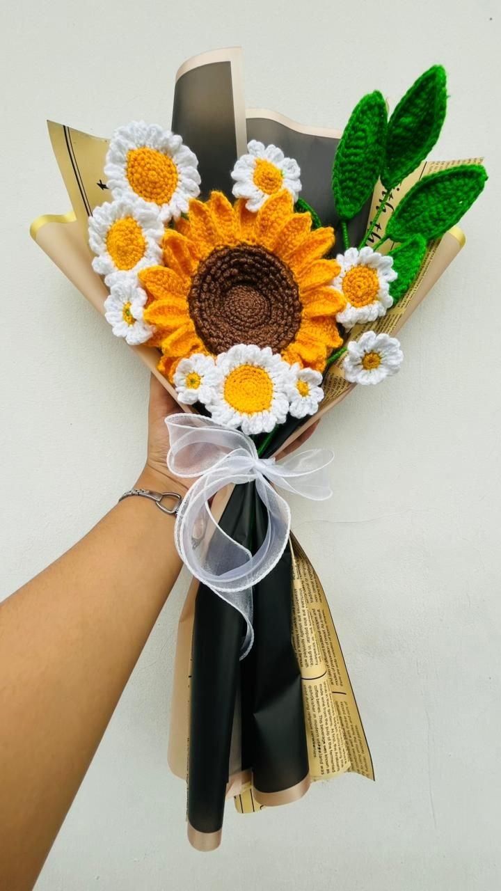 Crochet Sunflower & Daisy Bouquet | Handmade Knitted Flower Gift