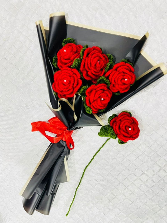 Red crochet rose bouquet
