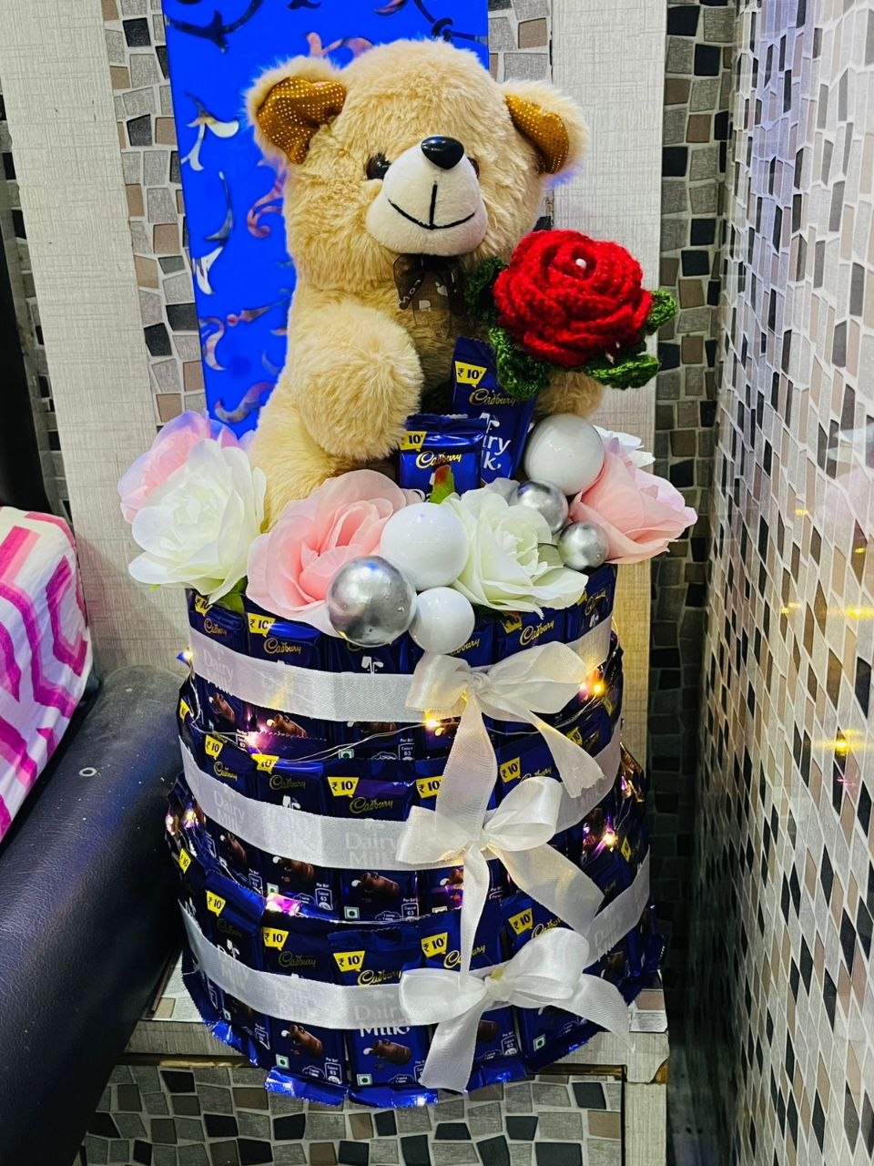 Dairy milk chocolate cake with teddy and crochet