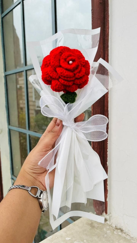 rochet Red Rose | Handmade Knitted Flower Gift | Forever Rose