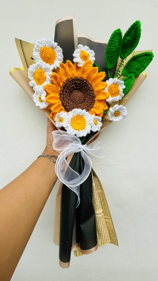 Crochet Sunflower & Daisy Bouquet | Handmade Knitted Flower Gift