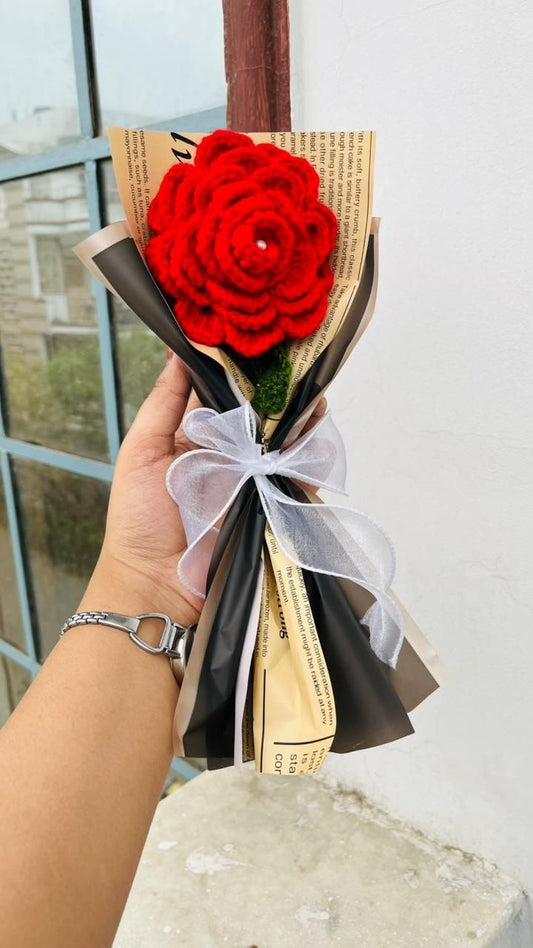 rochet Red Rose | Handmade Knitted Flower Gift | Forever Rose